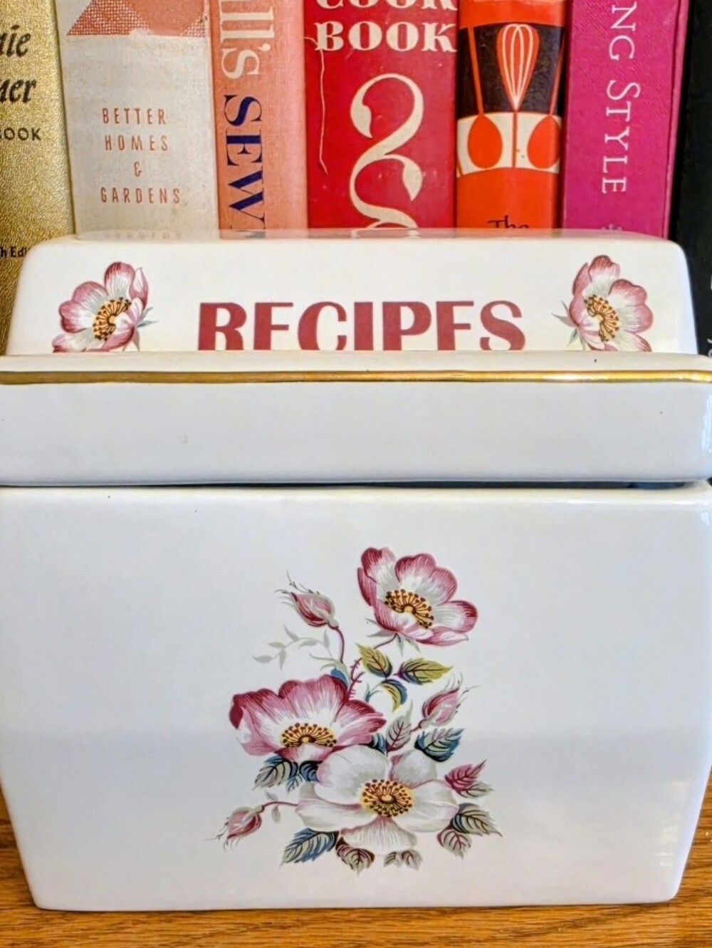Recipes Ceramic Recipe Box with Pink Floral Design